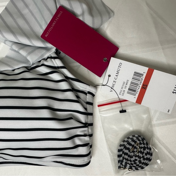 Vince Camuto  2 Pice White and Black Swimsuit  Stripe Bikini Size XS New - Picture 4 of 9